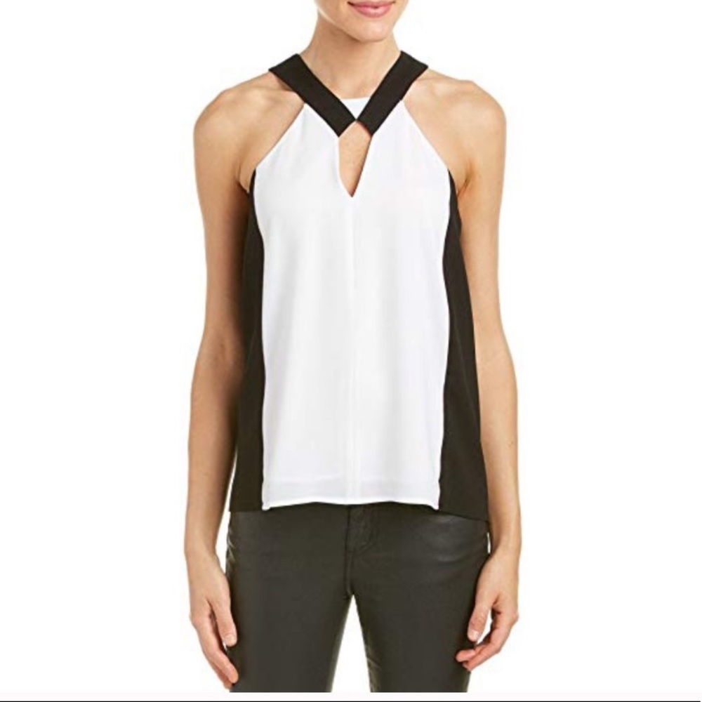 BCBGMAXAZRIA Black/White Sofya Cutout Halter Top